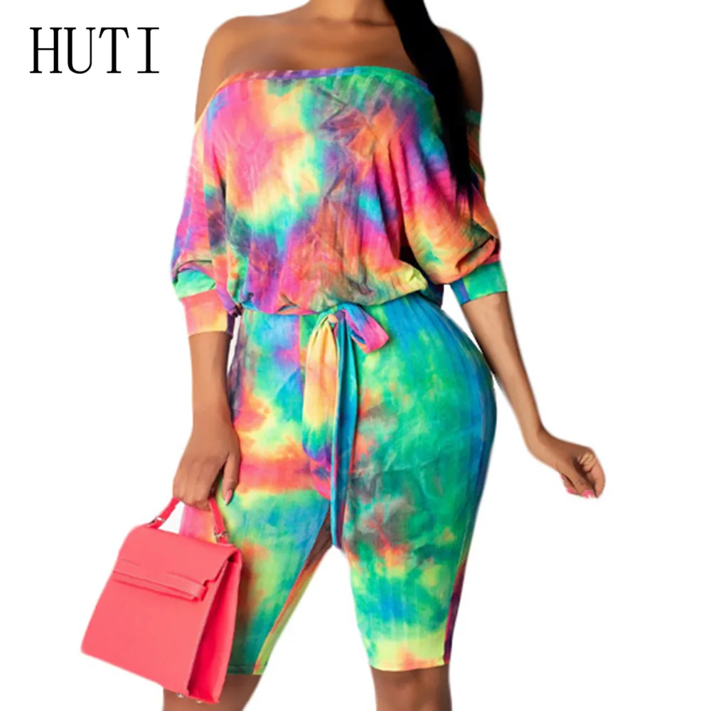 

HUTI Vintage Tie Dyeing Women Jumpsuits Elegant Hollow Out Bodycon Belt Bandage Retro Rompers Casual Overalls Monos Verano