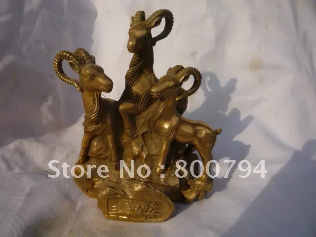 

Rare Distinctive Qing Dynasty copper Statue "Three sheep" ,Free shipping