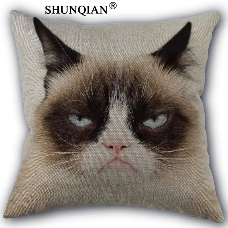 

grumpy cat Pillowcase Custom Cotton Linen Square Decorative Pillow Cases Cover Zippered 45x45cm one side