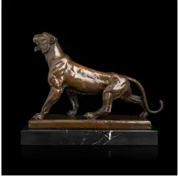 Искусство ремесла медь 100% настоящая Бронза Современная латунная пантера скульптуры Леопард Бронзовая статуя с мраморной основой для