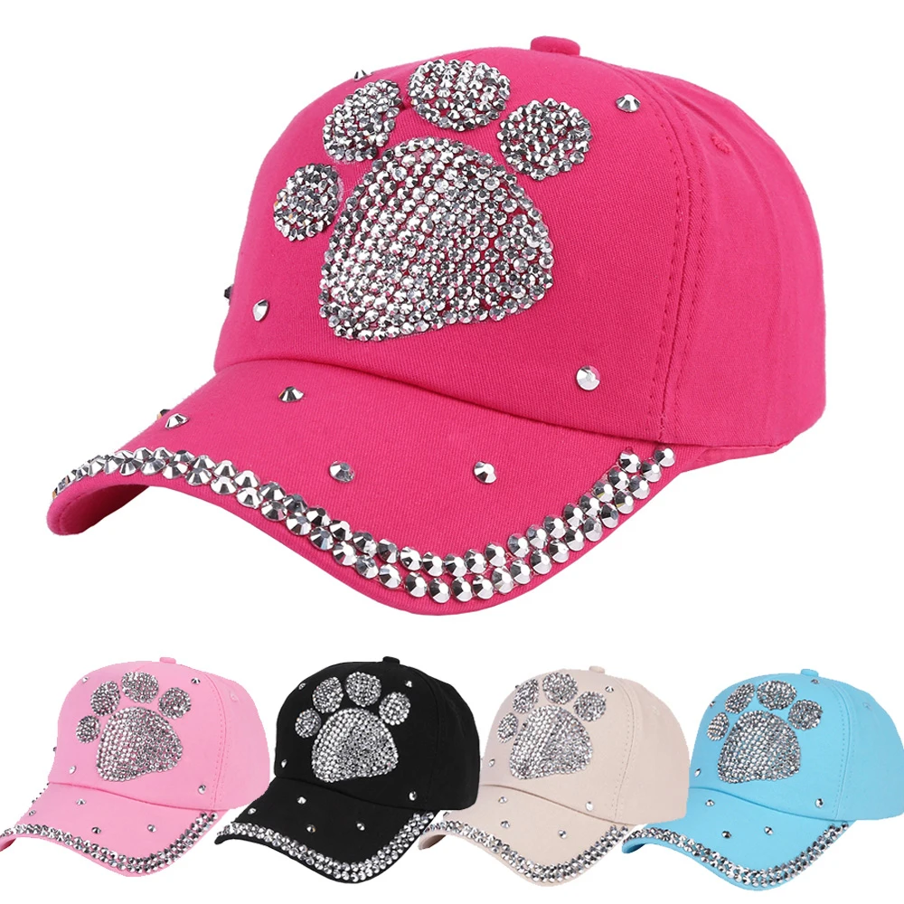 

Summer Plum Paw Print Shape Children's Hat Rhinestone Baseball Cap Adjustable Point Drill Baseball Cap Harajuku Casual Unisex
