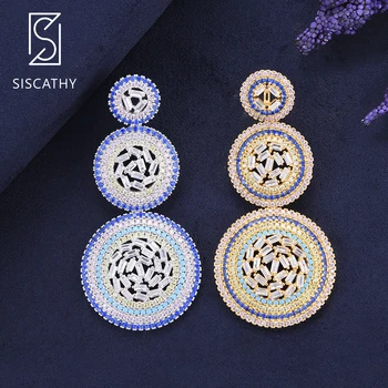 

Siscathy Trendy Geometric Three Round Layers CZ Drop Dangle Earrings For Dubai Nigerian Women Bride Wedding Engagement Party