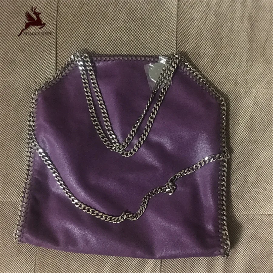 

New Shaggy Deer Brand Purple Color PVC 3 Chain Luxury Fold Over Tote Bag Fala Environmentalism Lady Big Tote Shopping Bag