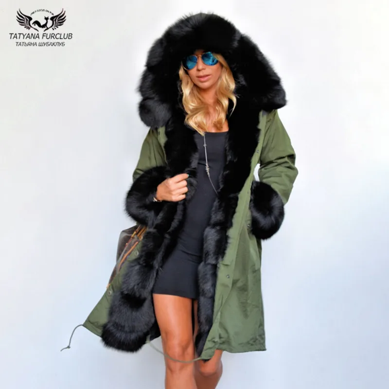 

Tatyana Furclub New Real Fur Parka Winter Outwear Natural Fox Fur Collar Coats For Women Fur Jacket Office Lady Thick Warm Parka