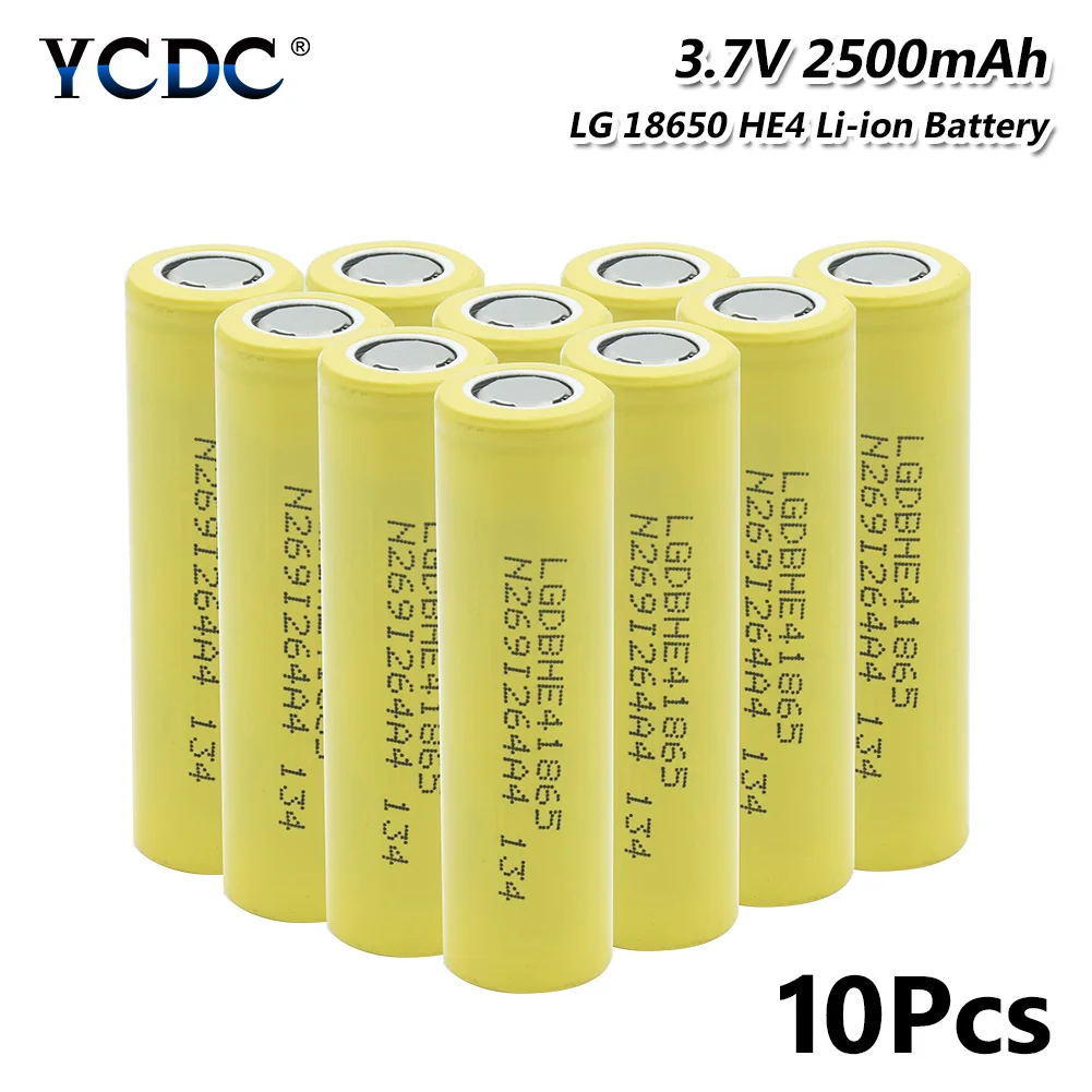 

2019 YCDC 100% New Original 35A High Drain 18650 LG HE4 IMR Rechargeable Battery 2500mAh For Flashlight batteries