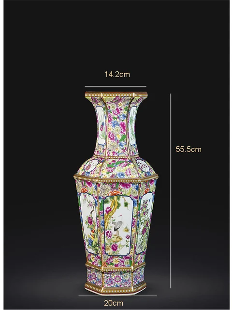 Traditional Chinese Antique Enamel Flowers Hexagonal VaseCeramic Big Floor Vase 55cm Height Large Porcelain Decoration Vase 6
