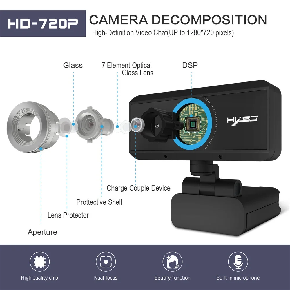 FELYBY S90 720P HD Компьютерная видеокамера Встроенный микрофон звукоснимателя веб-камера поддерживает ТВ видео чат