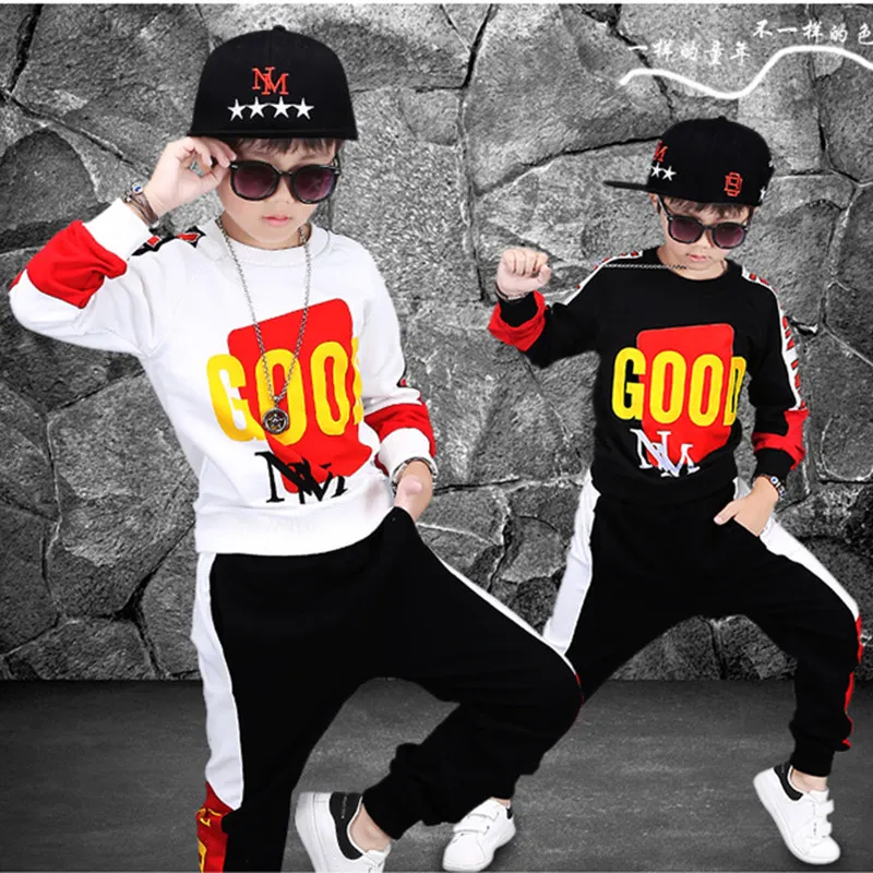 

2018 Spring Kids Street wear Clothing Sets Long Sleeve T-shirt Pants Boys Clothes Suits Letter Children for 6-10 11 12 13 Years