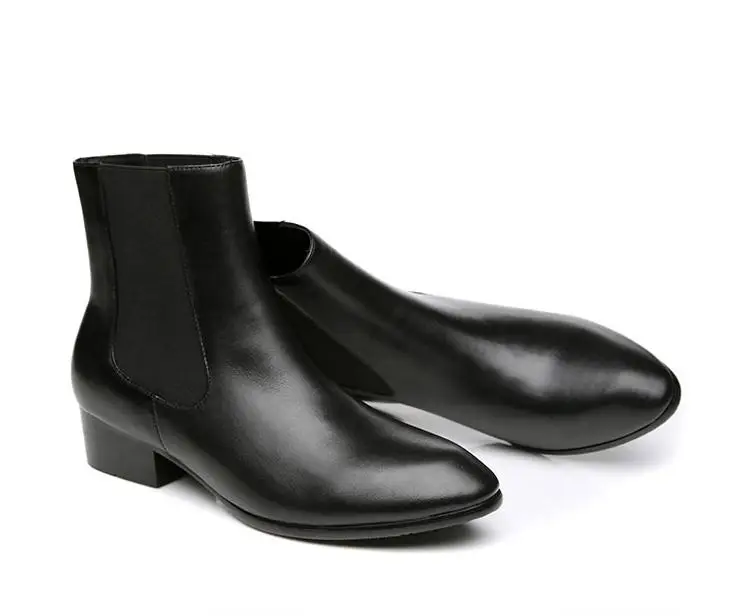 Новинка; мужские ботинки из натуральной кожи без застежки с острым носком; модные повседневные ботильоны на высоком каблуке; высокие рабочие ботинки для мужчин