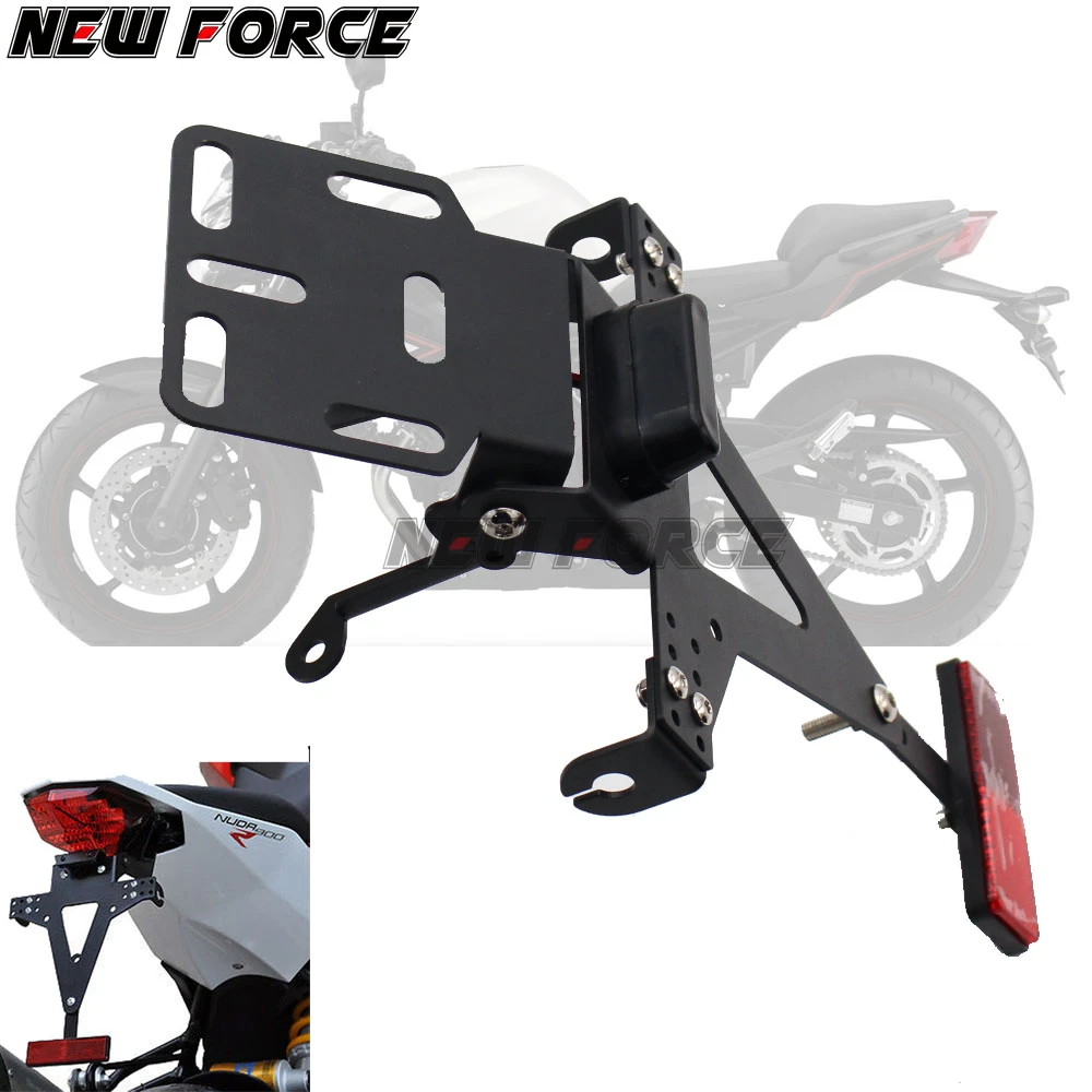JFG RACING Motorcycle Universal Fender Eliminator License Plate Bracket Holder Tail Tidy Plate Frame Aluminium LED Light for Suzuki For Honda Kawasaki Yamaha BMW
