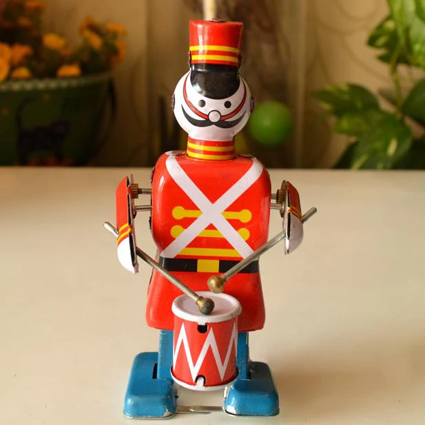Marching Band Robot Classic Toys Play The Drums Tin Clockwork Toy Retro