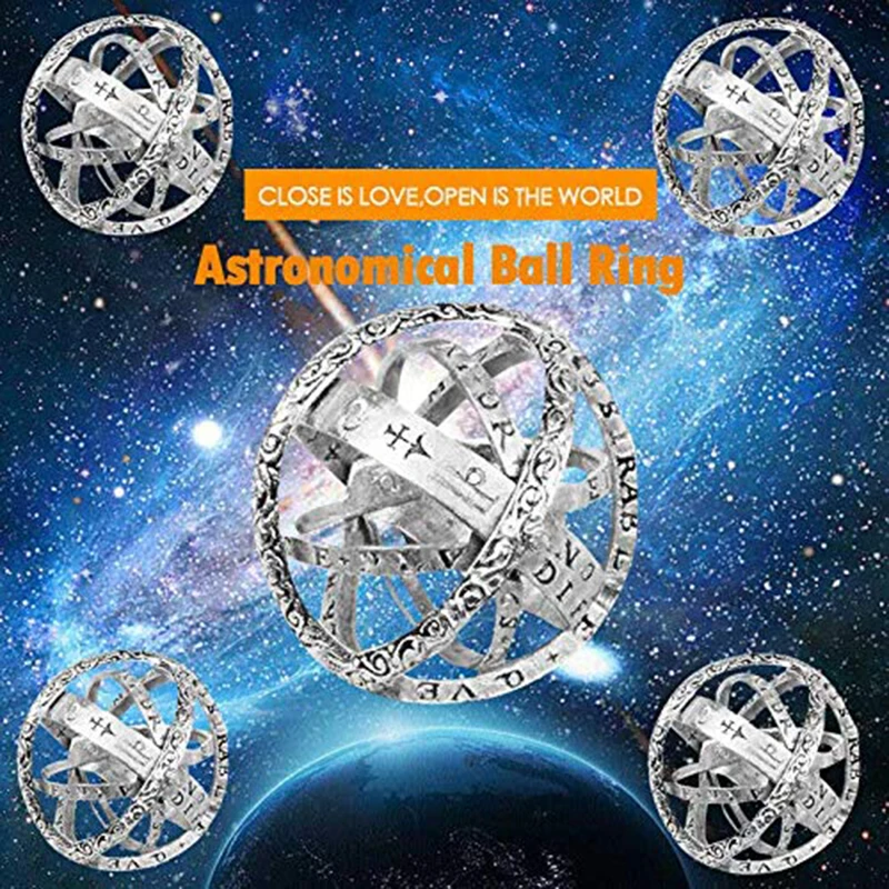 Qevila New Astronmical Ball Rings for Women Lover Men Germany Vintage Cosmic Finger Ring Necklace Dual-Use Fashion Jewelry Gifts (6)
