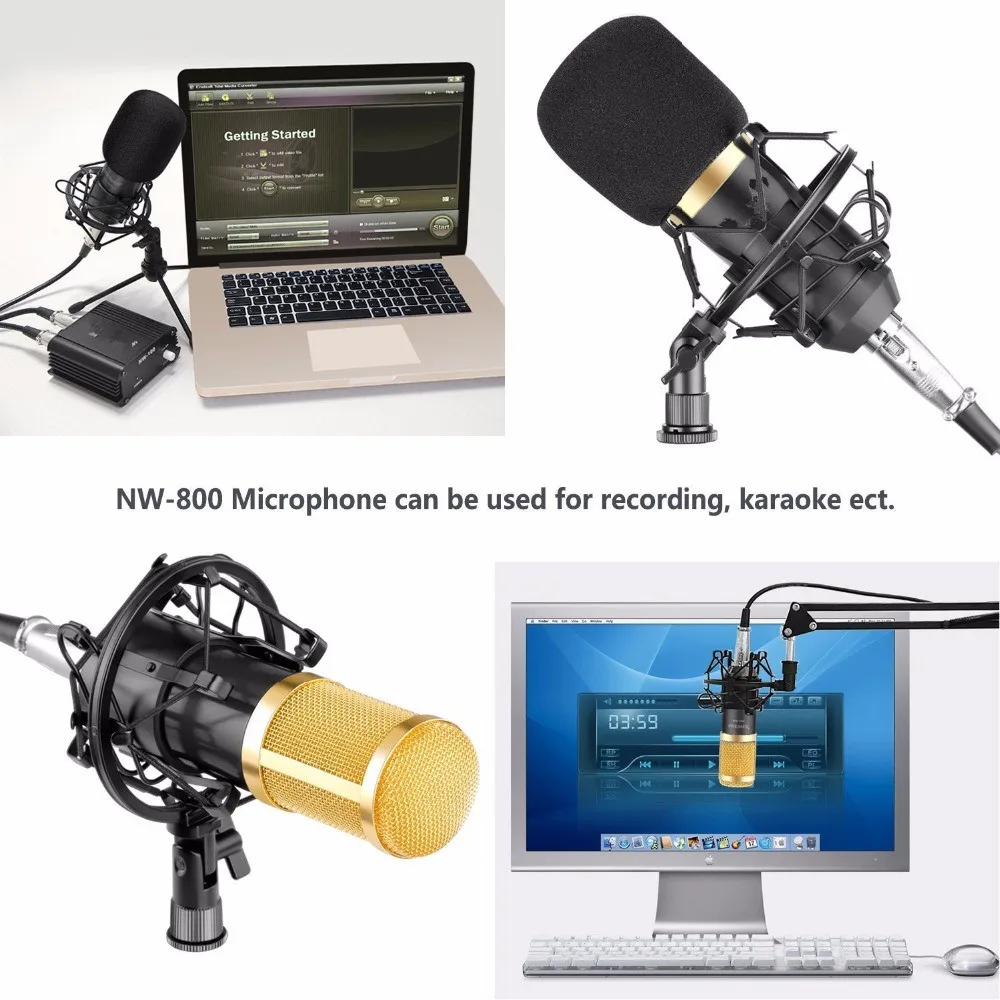 BM-800 Professional Condenser Microphone BM800 Kit:Microphone For Computer+Shock Mount+Foam Cap+Cable As BM 800 Microphone