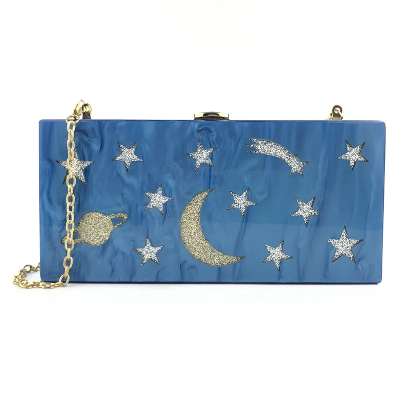 

2019 Star Blue Fashion One-Shoulder Buckle Acrylic Lady Dinner Bag