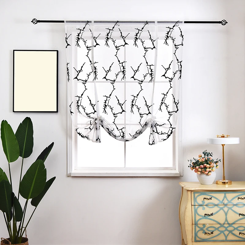 

Printed Kitchen Short Curtain Tulle Door Sheer Curtain Drape Panel Screen Voile Curtain Window Curtain for Living Room Bedroom