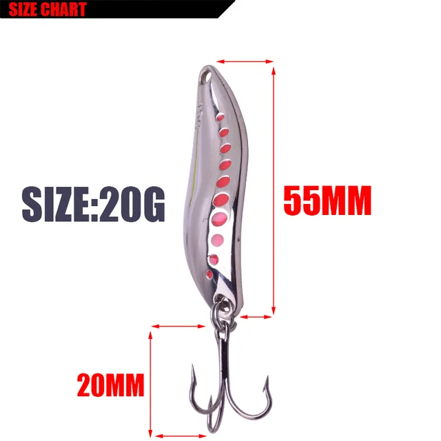 Metal Vib Leech Spinners Spoon Lures 10g 15g 20g Artificial Bait With Feather Hook Night Fishing Tackle for Bass Pike Perch 20G