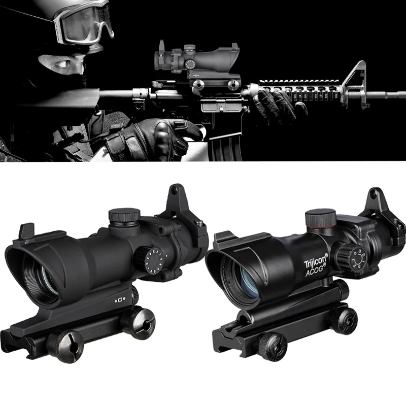 Оптический прицел Trijicon ACOG 1X32 с красной точкой для охоты и рейкой 20 мм