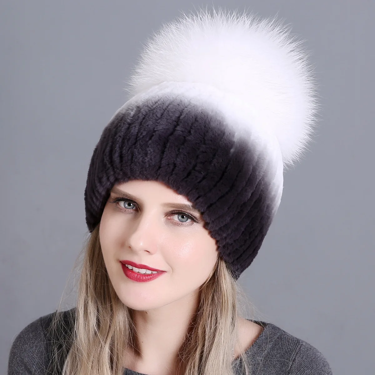 

2018 New Woman Real Rabbit Fur Hat Winter Warm Fashion Thickening Fox Bom Caps Rex Rabbit's Beanies Thick Fur Hat HN 04
