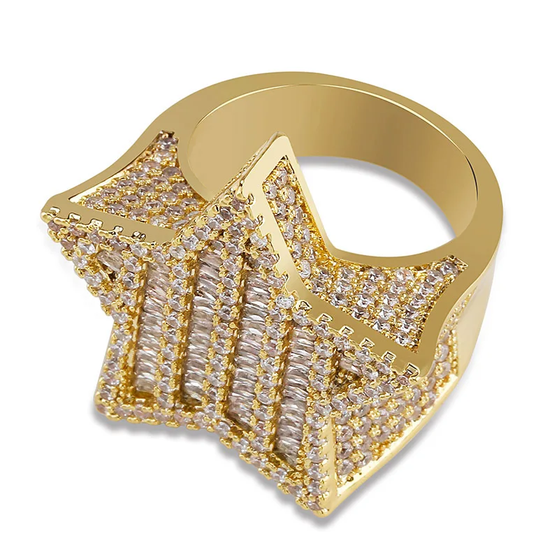 

Hip Hop AAA Cubic Zirconia Stripe Bling Ice Out Star Rings Men Hiphop Rapper Jewelry Gift Gold Silver