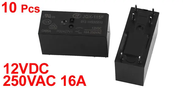 10 Pcs 12VDC 250VAC 16A 6 Terminal SPST JQX-115F-012-1HS3 Power Relay For PCB