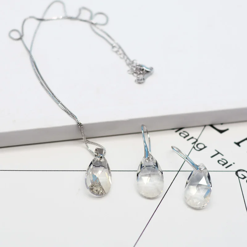 Cena BAFFIN oryginalne kryształy swarovskiego Jewelry Sets kolor srebrny Waterdrop wisiorek kolczyki wiszące z naszyjnikiem dla kobiet Joyas 2018