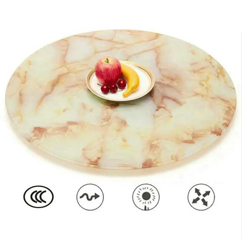 Tempered Glass Lazy Susan Glass Dining Table Top Turntable Swivel Plate Marble Like Wired Glass Wheel Base_0009