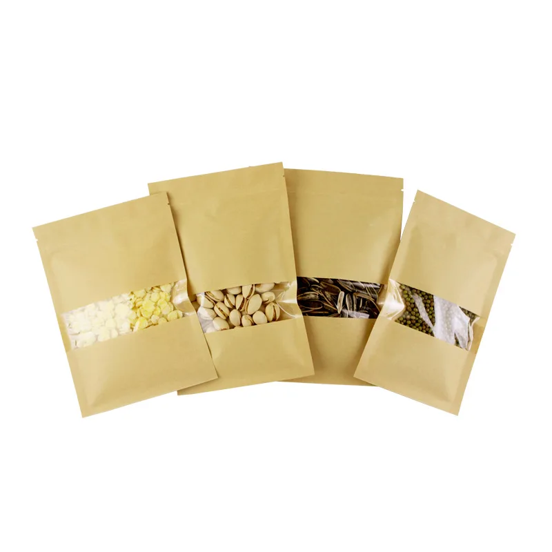 1000 шт бумажный пакет для продуктов сумка на молнии замок, многоразовый герметизирующий пакет мешочек с прозрачным окном для хранения печенья сушеные пакеты для ланча