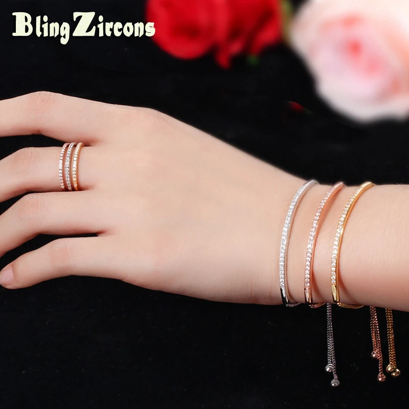 

BeaQueen Fashion Tiny Cubic Zirconia Stones Setting Yellow Gold Color Adjustable Bracelets Finger Jewelry for Women B154