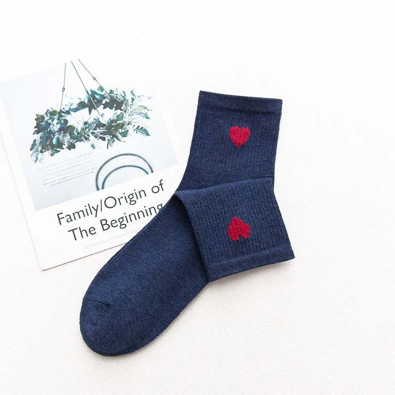 [COSPLACOOL] милые Креативные носки в стиле Харадзюку с сердечками; Femme Skarpetki; Модные женские носки в студенческом стиле; Meias Art Calcetines Mujer - Цвет: Navy Socks