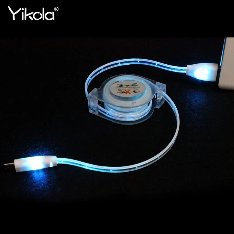 

For Samsung USB Cable Charger Data Sync Cord For SONY For HTC Android phone 90cm Data Line Retractable LED Light Durable Micro