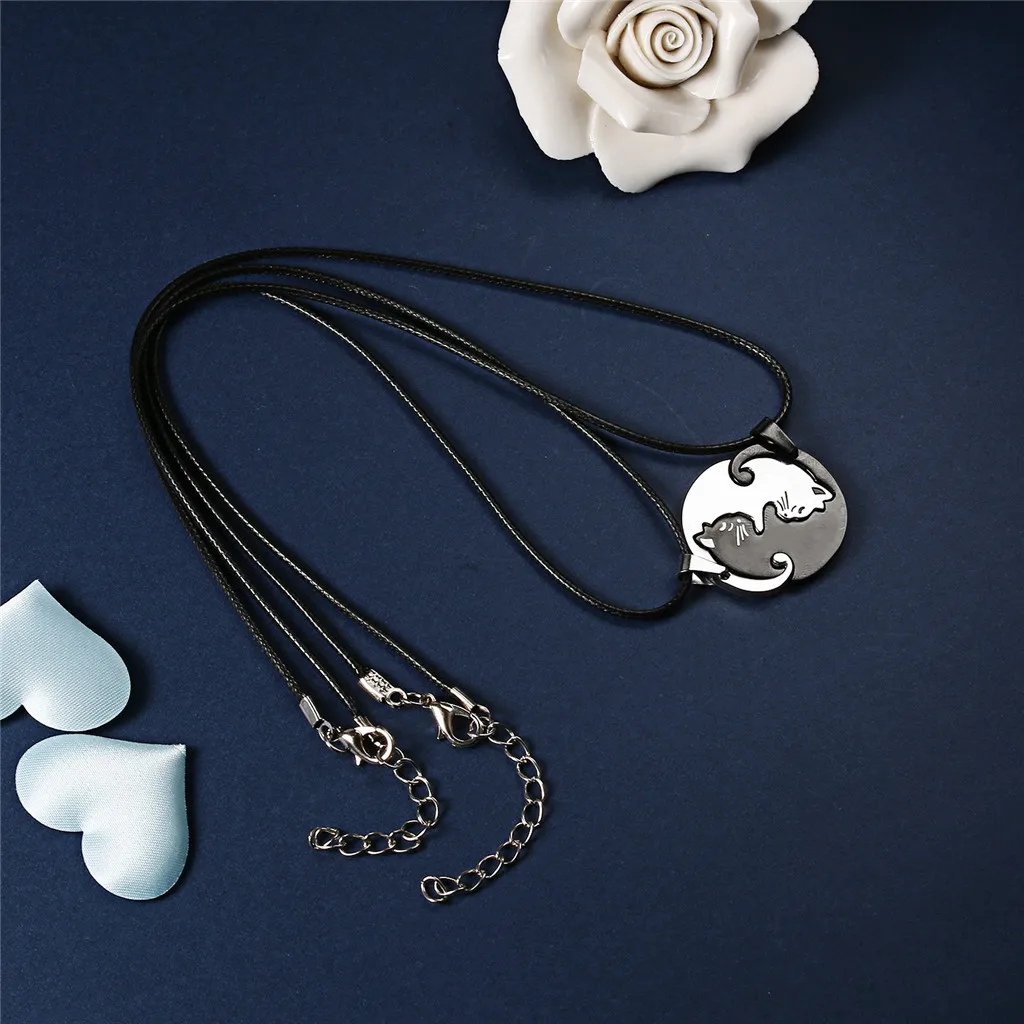 Новый модный дизайн пары ювелирные изделия черный белый пара Симпатичные ожерелье с котом из нержавеющей стали животных кот Подвеска