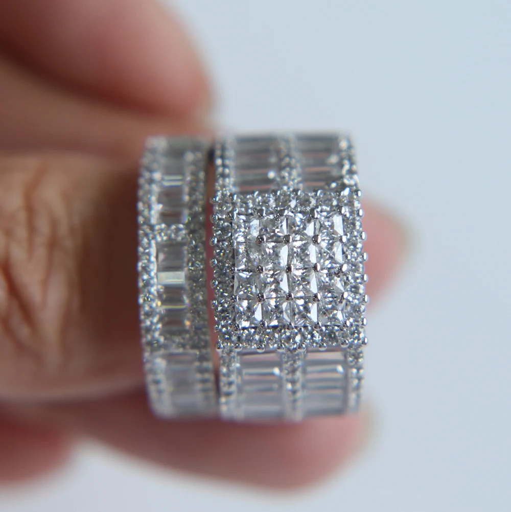 2017 new arrive luxury princess cute AAA cubic zirconia bling sparking couple wedding engagement ring set
