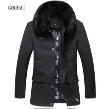 Однотонные Длинные мужские парки с меховым воротником, хлопок, теплые,, мужская зимняя куртка, мужские пальто размера плюс L-4XL, брендовая одежда для мужчин