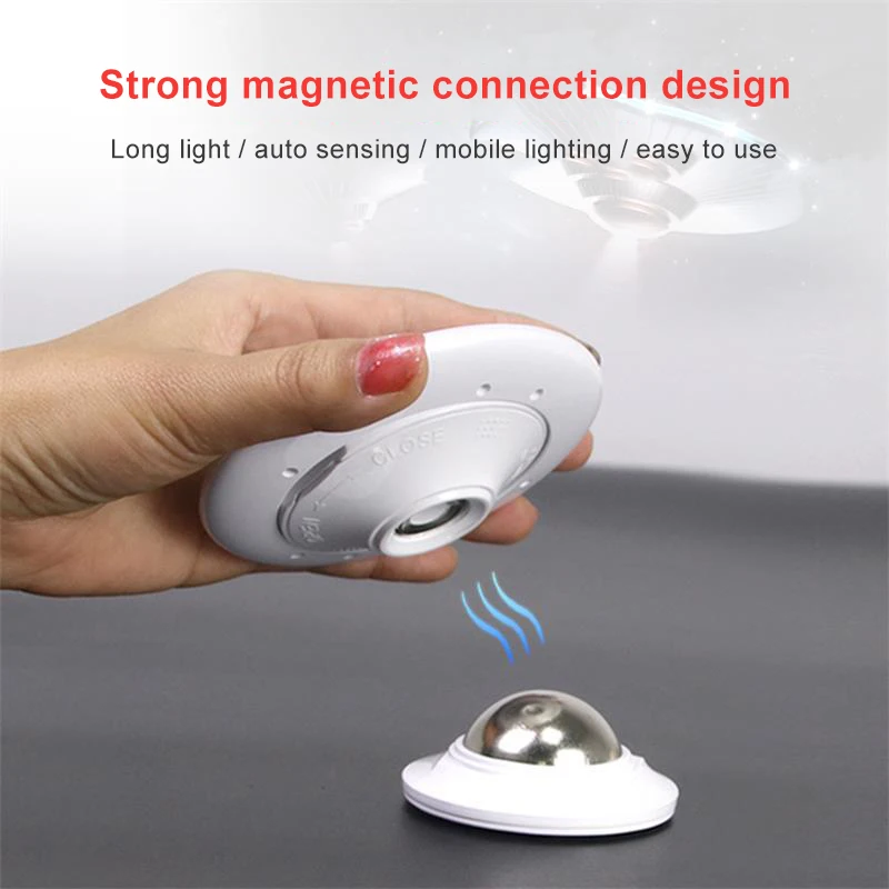 

High Motion Sensor Night Light Rotating LED UFO Shape Lamp with USB Battery Powered Wardrobe Nightlight UEJ