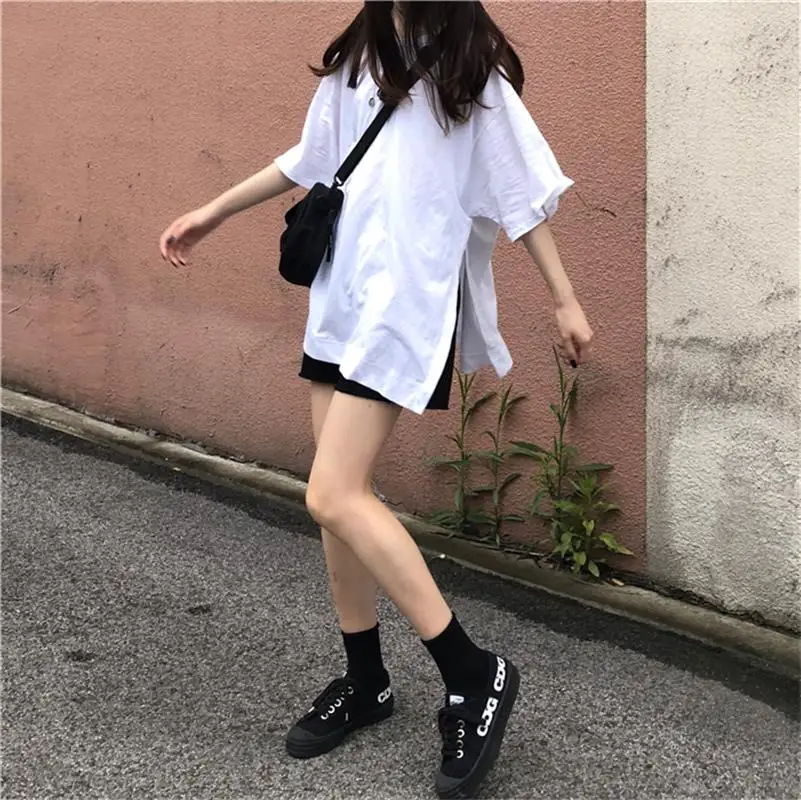 2018 женские футболки Топы Kawaii ретро летние Новые однотонные свободные кофта с