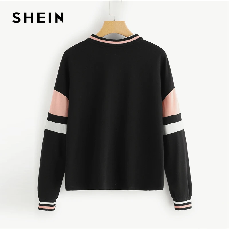 SHEIN Спортивный Свитшот На Молнии, Контрастный Свитшот С Карманом
