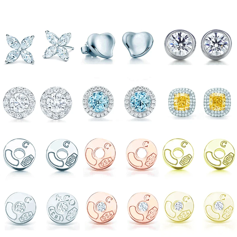 

Original TIFF Sterling Silver 925 High Quality Charm Stud Earrings Engraved Inscription FOR Woman Original Model Production