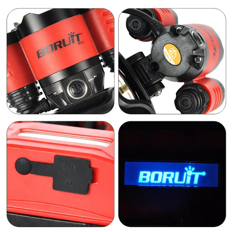 B21 BORUiT Велоспорт свет 6000LM XM-L2+ 2* XPE красный красота энтузиазма светодиодный фары охотничий Налобный фонарик Micro USB фар Факел