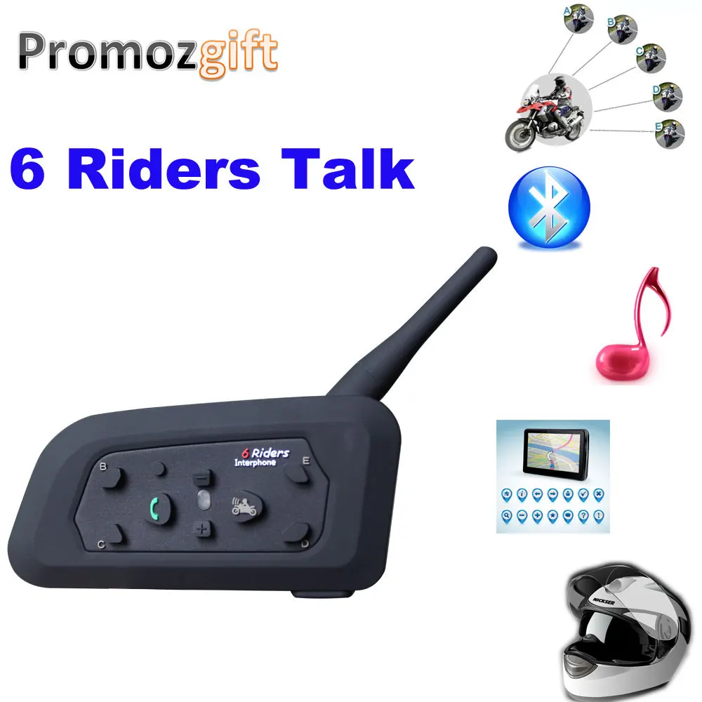 1 * V6 1200M 6 Riders BT Multi Interphone Bluetooth Motorcycle Wireless Headsets