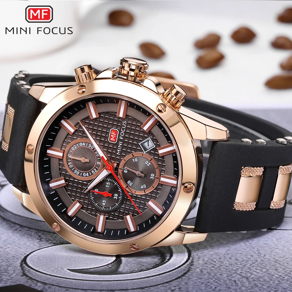 MINIFOCUS Men's Wristwatch Quartz Wrist Watch Men Waterproof Chronograph Silicone Band Military Sport Watches Relogio Masculino