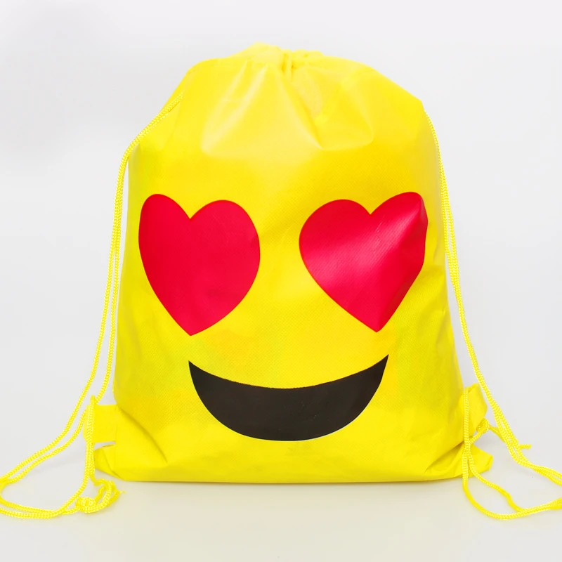 

10pcs/lot Happy Birthday Yellow Drawstring Gifts Bags Baby Shower Party Backpack Kids Girls Favors Emoji Theme Decorate Mochila