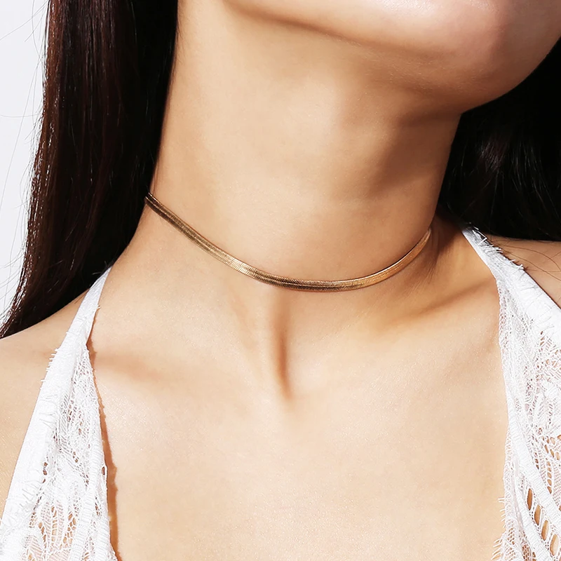 

New Simple Stylish Copper Choker Necklaces for Women Girls Metal Neck Chocker Collar Bijoux Fashion Jewelry Gift XR1467