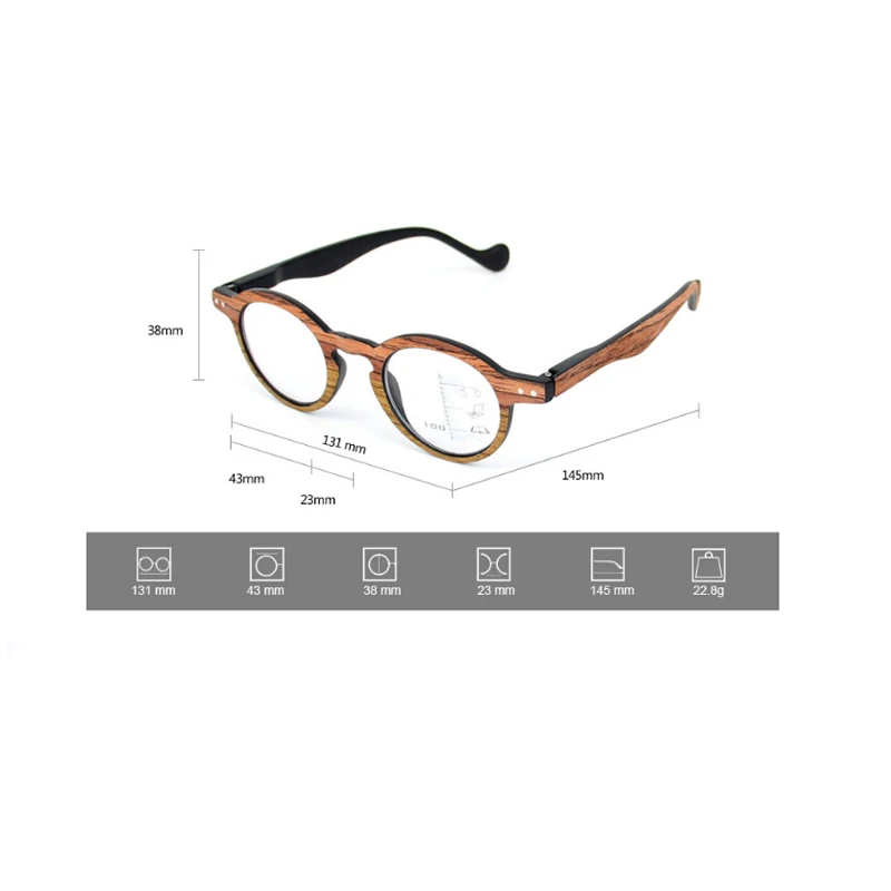 Zilead Madeira Anti Luz Azul Rodada Óculos de Leitura, Progressive Multifocal Small Frame, Presbiopia Óculos, Hypermeopia Eyewear