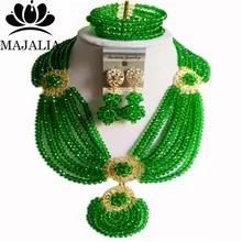 Модные туфли в Африканском нигерийском стиле на свадьбу бусины комплект ювелирных изделий зелеными кристаллами ручной работы; комплект: колье, свадебные украшения комплекты Aa785