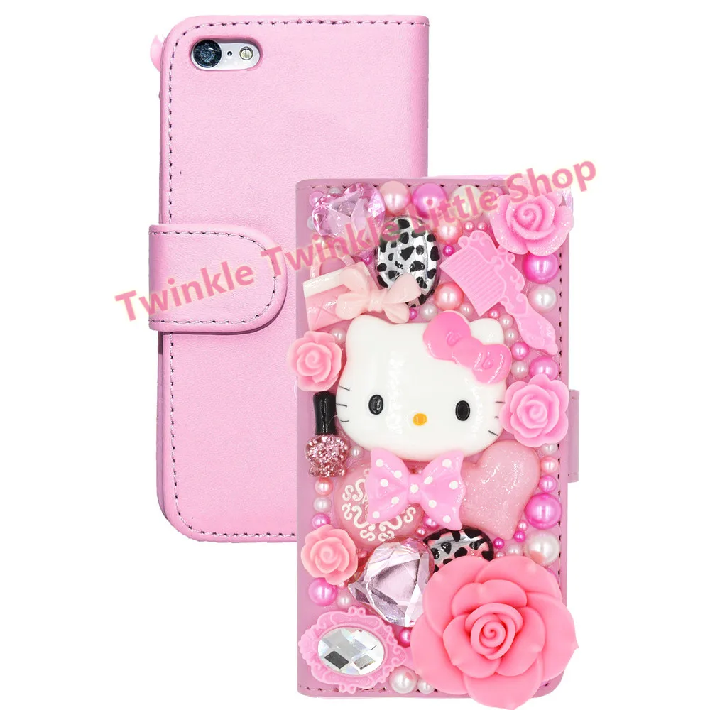 Очень милый 3D с украшениями в виде кристаллов рисунок Hello Kitty Флип Бумажник