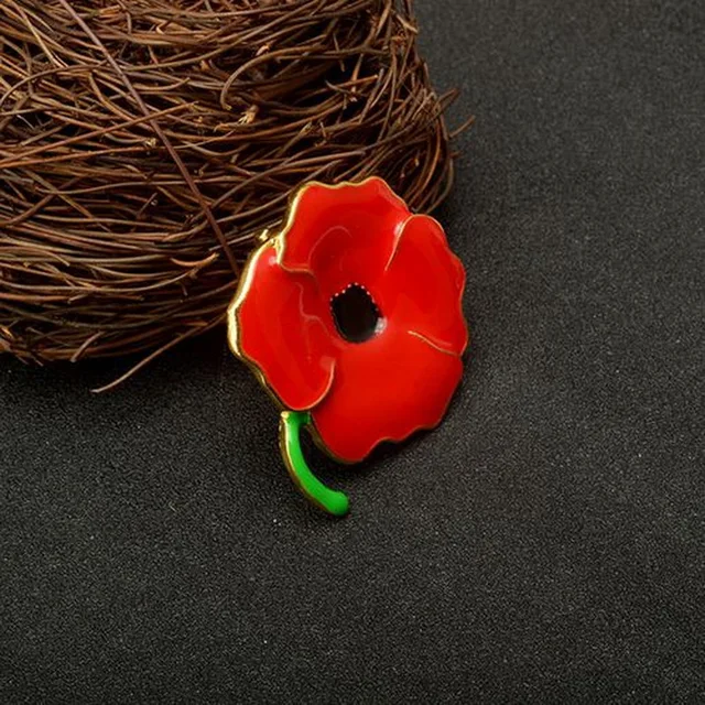 Large Poppy Flower Brooch Lapel Badge Pin Gold Brooch for Women Red