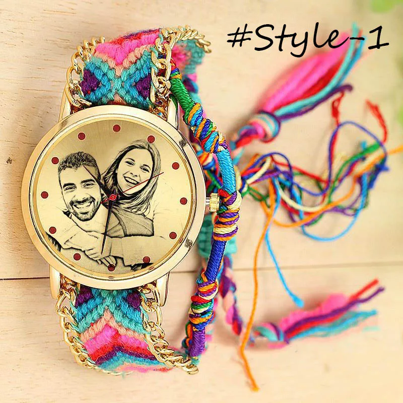 Pulseira de Relógio de Quartzo para os Amantes para Mulheres Amxiu Foto Personalizada Acessórios Relógio Personalizado Corda Artesanal Trançado Ajustável Presentes
