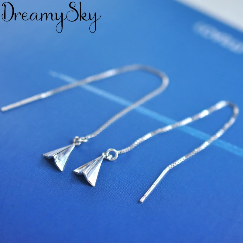 

DreamySky 100% Real 925 Sterling Silver Jewelry Korean Vintage Long Airplane Earrings For Women Gift Joyas Pendientes Brincos