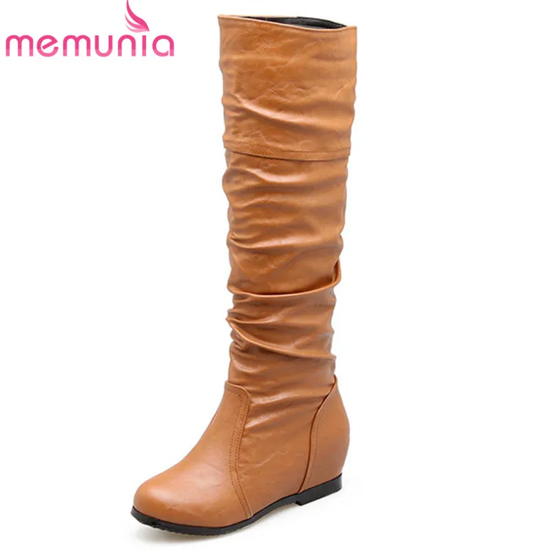 

MEMUNIA 2020 big size 33-47 round toe knee high boots slip on solid colors autumn winter ladies boots comfortable casual shoes