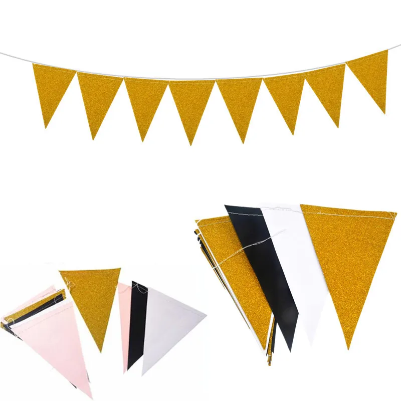 

1 Set 3m 15 Flags Glitter Gold Silver Pink Paper Banner Garland for Baby Shower Adornment Wedding Birthday Party Favors Pendant